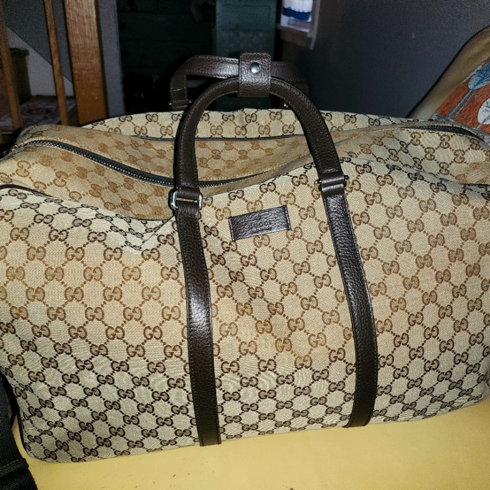 Gucci Beige and Brown Monogram Duffel Bag